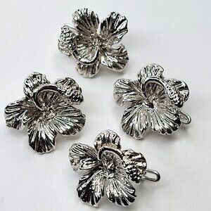 Mens Wedding Coat Lapel Pin 4 Rhodium Plated Hibiscus Flower Pins